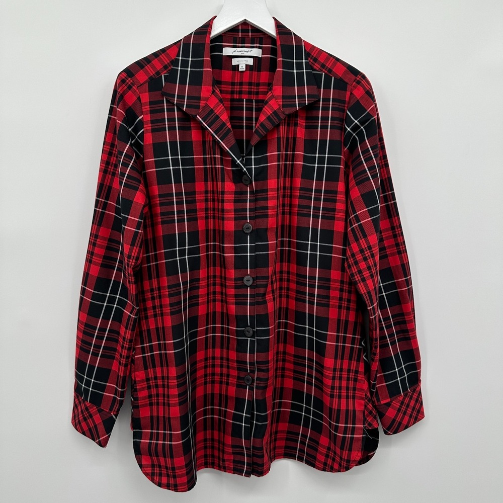 Foxcroft Tunic Top Shirt Size 16 Shaped Wrinkle Free Plaid Button Up Grunge Boho